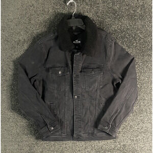 Hollister Denim Jacket Women’s XL Black Fur Collar Casual